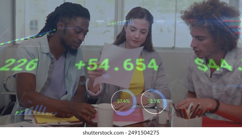 Image of data processing over diverse students. Global education, learning, school, digital interface and data processing concept digitally generated image. - Powered by Shutterstock