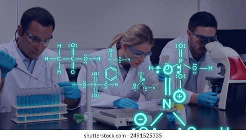 Image of data processing over diverse students in laboratory. Global education, learning, school, digital interface and data processing concept digitally generated image. - Powered by Shutterstock - Get 15% off with code: PIKWIZARD15