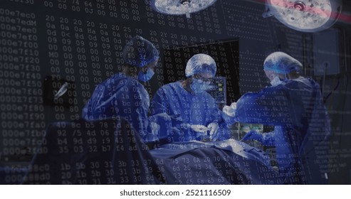 Image of data processing over diverse surgeons during operation. Technology, medicine and digital interface concept digitally generated image. - Powered by Shutterstock