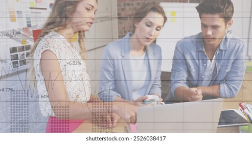 Image of data processing over diverse business people using computer. Global business data processing connections technology and digital interface concept digitally generated image. - Powered by Shutterstock