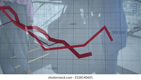 Image of data processing over diverse business people walking. Global business and digital interface concept digitally generated image.
