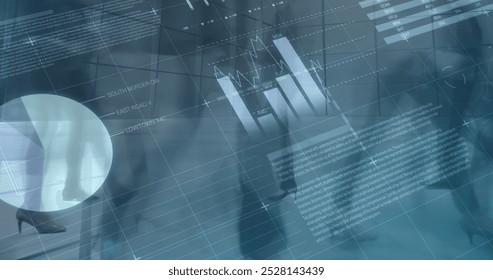 Image of data processing over diverse business people walking. Global business and digital interface concept digitally generated image. - Powered by Shutterstock