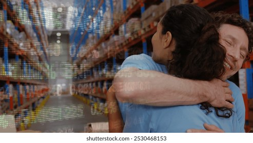 Image of data processing over diverse volunteers in warehouse. global business and digital interface concept digitally generated image. - Powered by Shutterstock