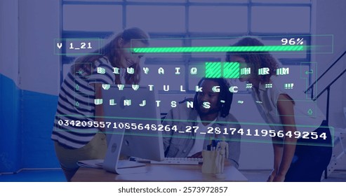 Image of data processing over diverse business people in office. Global finance, business, connections, computing and data processing concept digitally generated image. - Powered by Shutterstock - Get 15% off with code: PIKWIZARD15