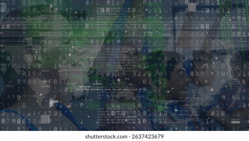 Image of data processing over diverse schoolchildren. Global education and digital interface concept digitally generated image.