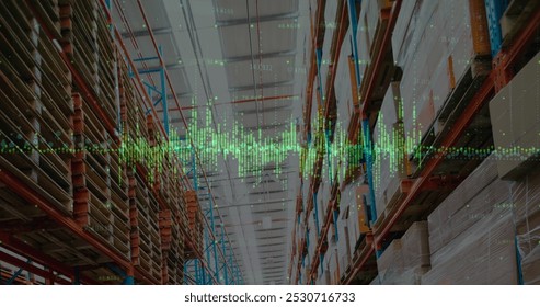 Image of data processing over empty warehouse. global shipping, delivery and connections concept digitally generated image. - Powered by Shutterstock