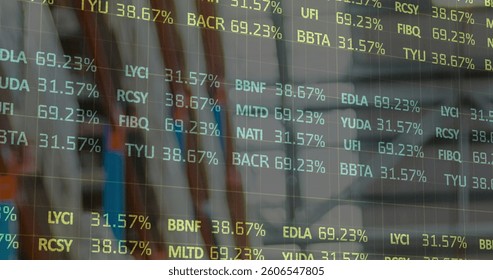 Image of data processing over empty warehouse. global shipping, delivery and connections concept digitally generated image.