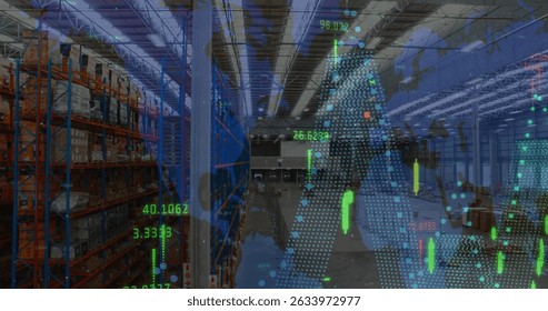 Image of data processing over empty warehouse. Global shipping, computing and digital interface concept digitally generated image. - Powered by Shutterstock - Get 15% off with code: PIKWIZARD15