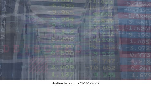 Image of data processing over financial data processing. Global shipping and delivery concept digitally generated image.