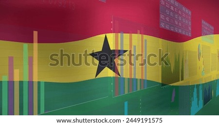 Image of data processing over flag of ghana. flags of the world and digital interface concept digitally generated image.