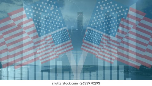 Image of data processing over flags of usa. Global business, patriotism and digital interface concept digitally generated image.
