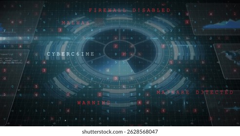 Image of data processing over grid on black background. Global digital interface technology and networking concept digitally generated image.