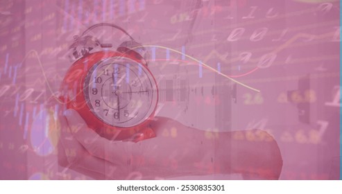 Image of data processing over hand with clock. Global education and digital interface concept digitally generated image. - Powered by Shutterstock