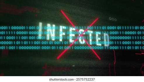 Image of data processing over infected text and computer circuit board on black background. Global technology, computing and digital interface concept digitally generated image.