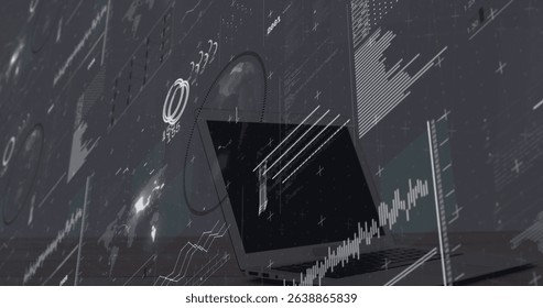 Image of data processing over laptop. Global business and digital interface concept digitally generated image.