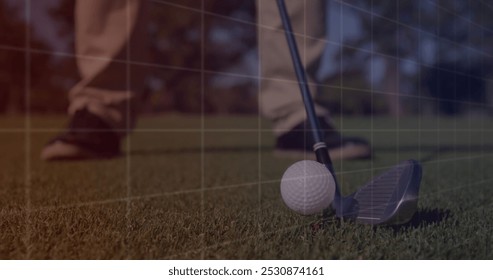 Image of data processing over male golf player on golf course. Global sports, competition, computing and data processing concept digitally generated image. - Powered by Shutterstock