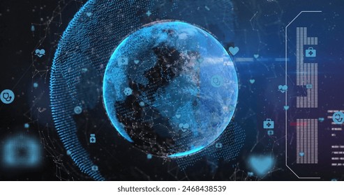 Image of data processing over media icons. Global business and digital interface concept, digitally generated image. - Powered by Shutterstock - Get 15% off with code: PIKWIZARD15
