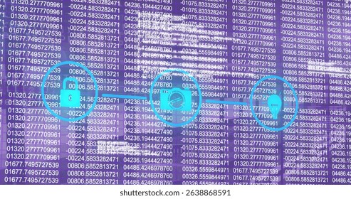 Image of data processing over media icons. Global business and digital interface concept digitally generated image.