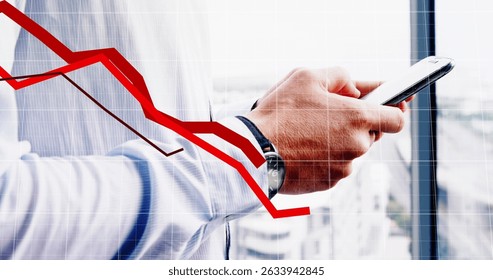 Image of data processing over midsection of scientist working in lab. Global business digital interface technology and networking concept digitally generated image.
