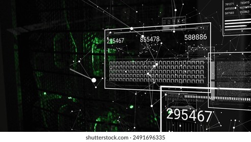 Image of data processing over networks of connections. Global business, finances, cloud computing and data processing concept digitally generated image.