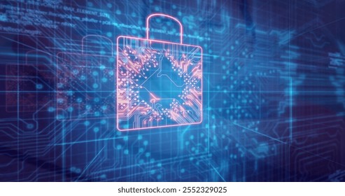 Image of data processing over padlock icons. Technology, business and digital interface concept digitally generated image.