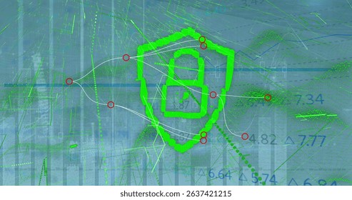 Image of data processing over padlock. Global business and digital interface concept digitally generated image.