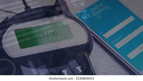 Image of data processing over payment terminal and smartphone. Global business and digital interface concept digitally generated image. - Powered by Shutterstock