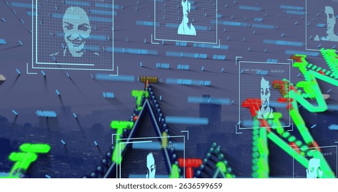 Image of data processing over people icons. Global business and digital interface concept digitally generated image.