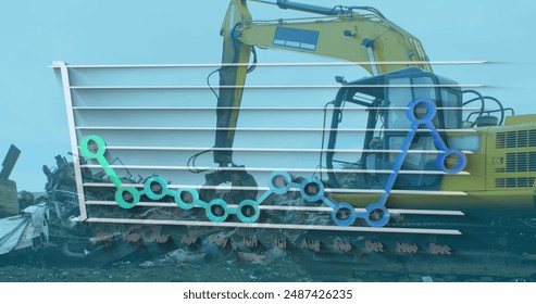 Image of data processing over rubbish dump. Global business and digital interface concept digitally generated image.