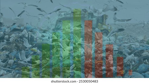 Image of data processing over rubbish dump. Global business and digital interface concept digitally generated image.