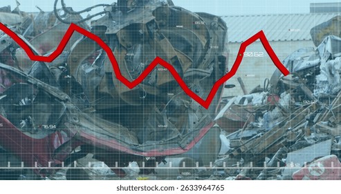Image of data processing over rubbish dump. Global business and digital interface concept digitally generated image.