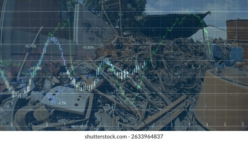 Image of data processing over rubbish dump. Global business and digital interface concept digitally generated image.