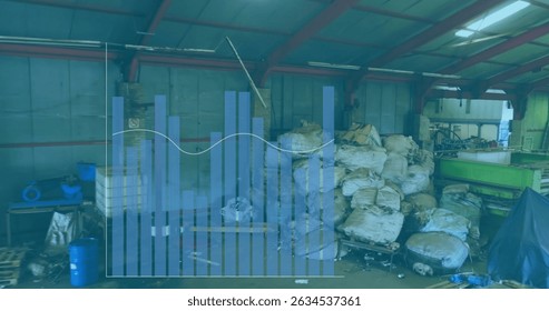Image of data processing over rubbish dump. Global business and digital interface concept digitally generated image.