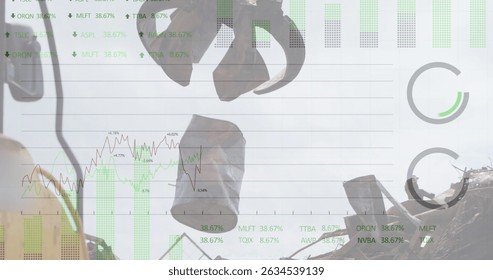 Image of data processing over rubbish dump. Global business and digital interface concept digitally generated image.