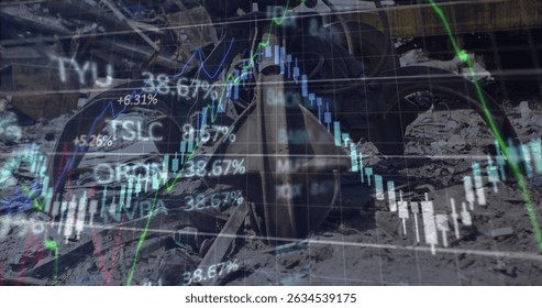 Image of data processing over rubbish dump. Global business and digital interface concept digitally generated image.