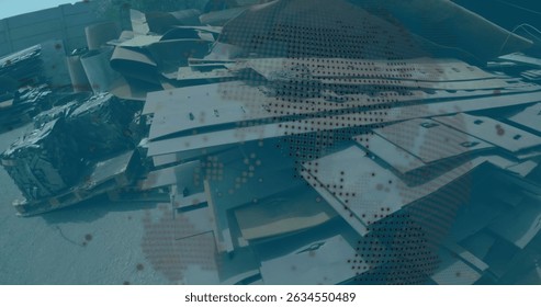 Image of data processing over rubbish dump. Global business and digital interface concept digitally generated image.