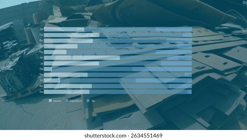Image of data processing over rubbish dump. Global business and digital interface concept digitally generated image.