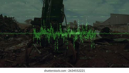 Image of data processing over rubbish dump. Global business and digital interface concept digitally generated image.
