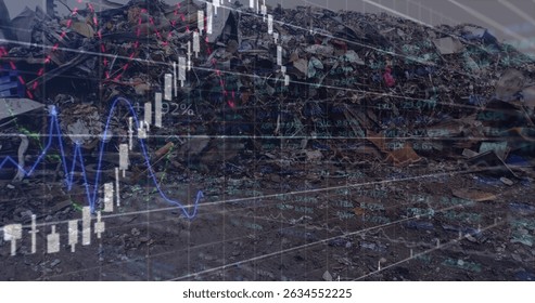 Image of data processing over rubbish dump. Global business and digital interface concept digitally generated image.