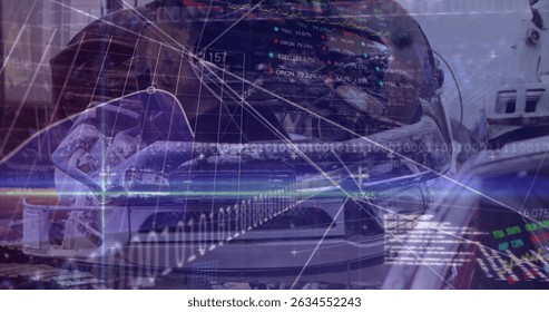 Image of data processing over rubbish dump. Global business and digital interface concept digitally generated image.