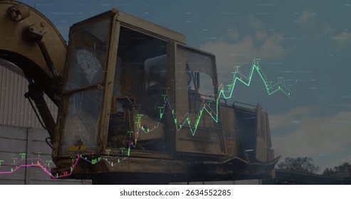 Image of data processing over rubbish dump. Global business and digital interface concept digitally generated image.