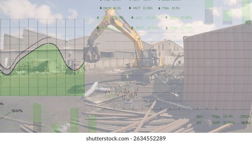 Image of data processing over rubbish dump. Global business and digital interface concept digitally generated image.