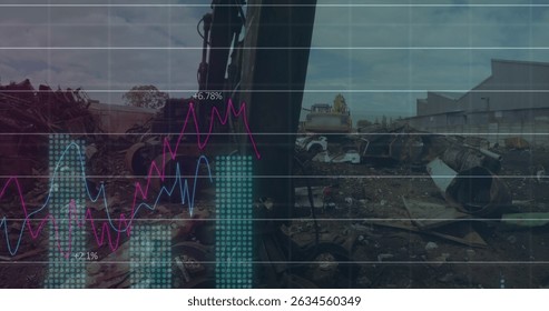 Image of data processing over rubbish dump. Global business and digital interface concept digitally generated image.