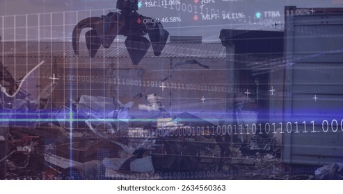 Image of data processing over rubbish dump. Global business and digital interface concept digitally generated image.
