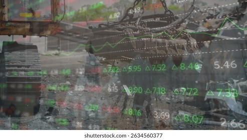 Image of data processing over rubbish dump. Global business and digital interface concept digitally generated image.