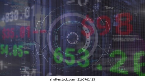 Image of data processing over scope scanning. global business, finances, connections and digital interface concept digitally generated image. - Shutterstock ID 2163961425