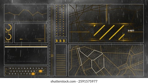 Image of data processing over screens. Global business, connections, computing and data processing concept digitally generated image.