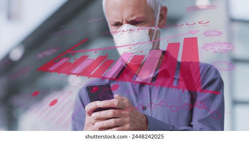 Image of data processing over senior man wearing face mask. global covid 19 pandemic and vaccination concept digitally generated image. - Powered by Shutterstock - Get 15% off with code: PIKWIZARD15