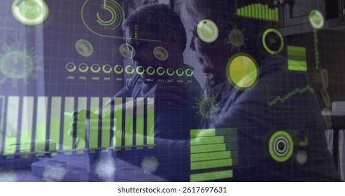 Image of data processing over senior biracial couple talking. global business, finances, connections and digital interface concept digitally generated image. - Powered by Shutterstock - Get 15% off with code: PIKWIZARD15