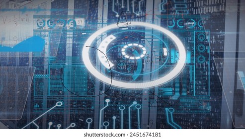 Image of data processing over server room. Global business and digital interface concept digitally generated image. - Powered by Shutterstock